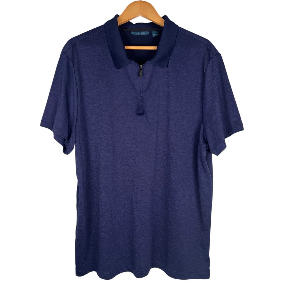 Perry Ellis Men’s Tech Knit Quarter Zip Short Sleeve Blue Polo Shirt XXL